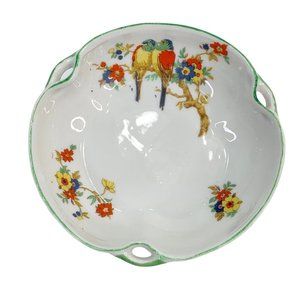 Vintage Parrot Parakeet Floral Candy Dish Nut Bowl Japan Trinket Jewelry Asian
